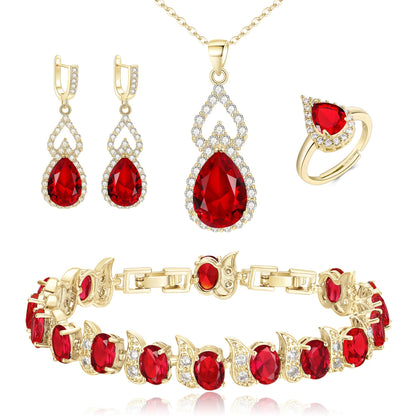 BriLove Wedding Jewelry Set for Women Bride Bridesmaid | Gorgeous Cubic Zirconia Teardrop Necklace Earrings Bracelet Adjustable Ring Jewelry Gift for Birthday/Anniversary