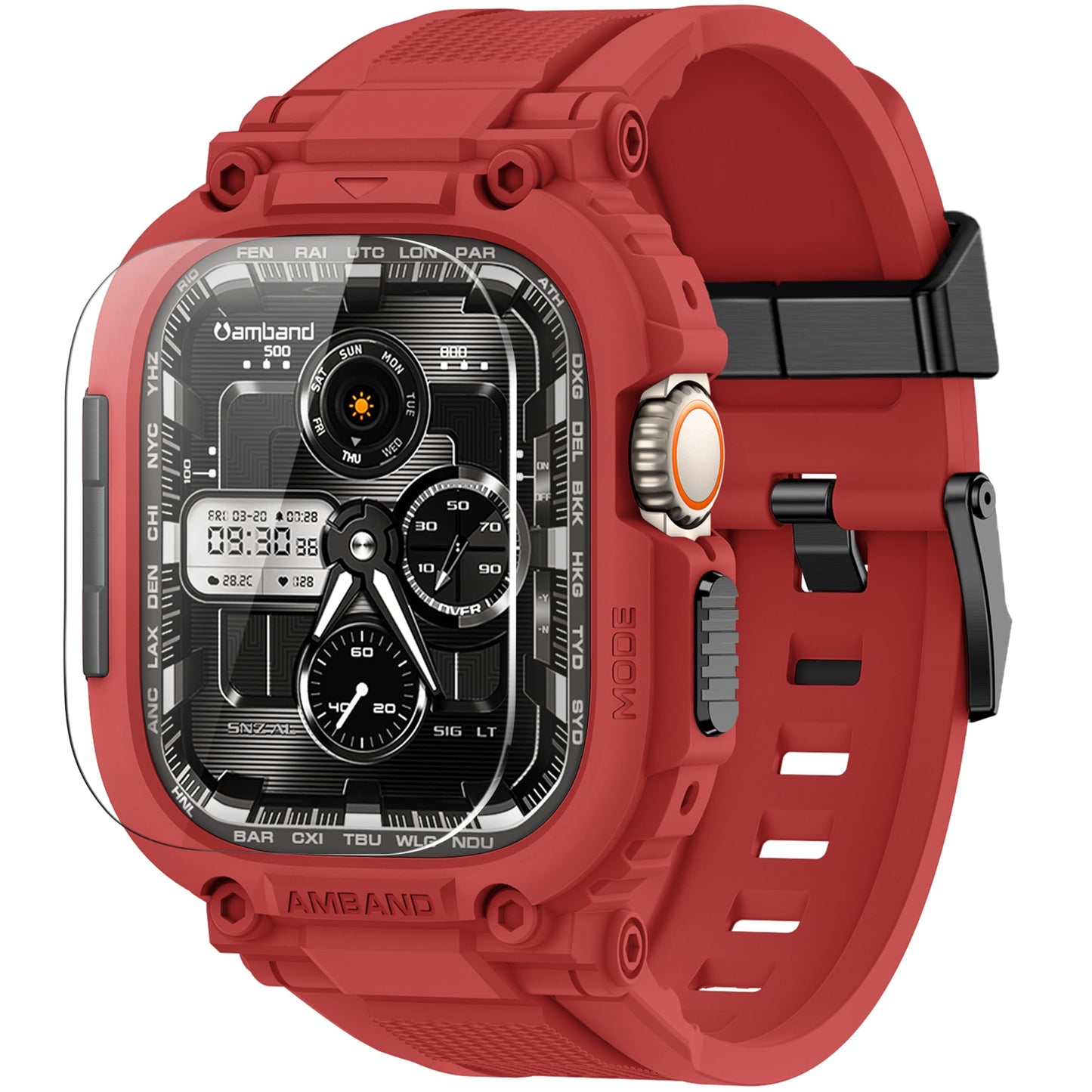 amBand Bands Compatible with Apple Watch 9/8/7 45mm, M1 Sport Series Rugged Case Protective Cover for iWatch 6/SE (3/2/1)/5/4/3 44mm Men Green