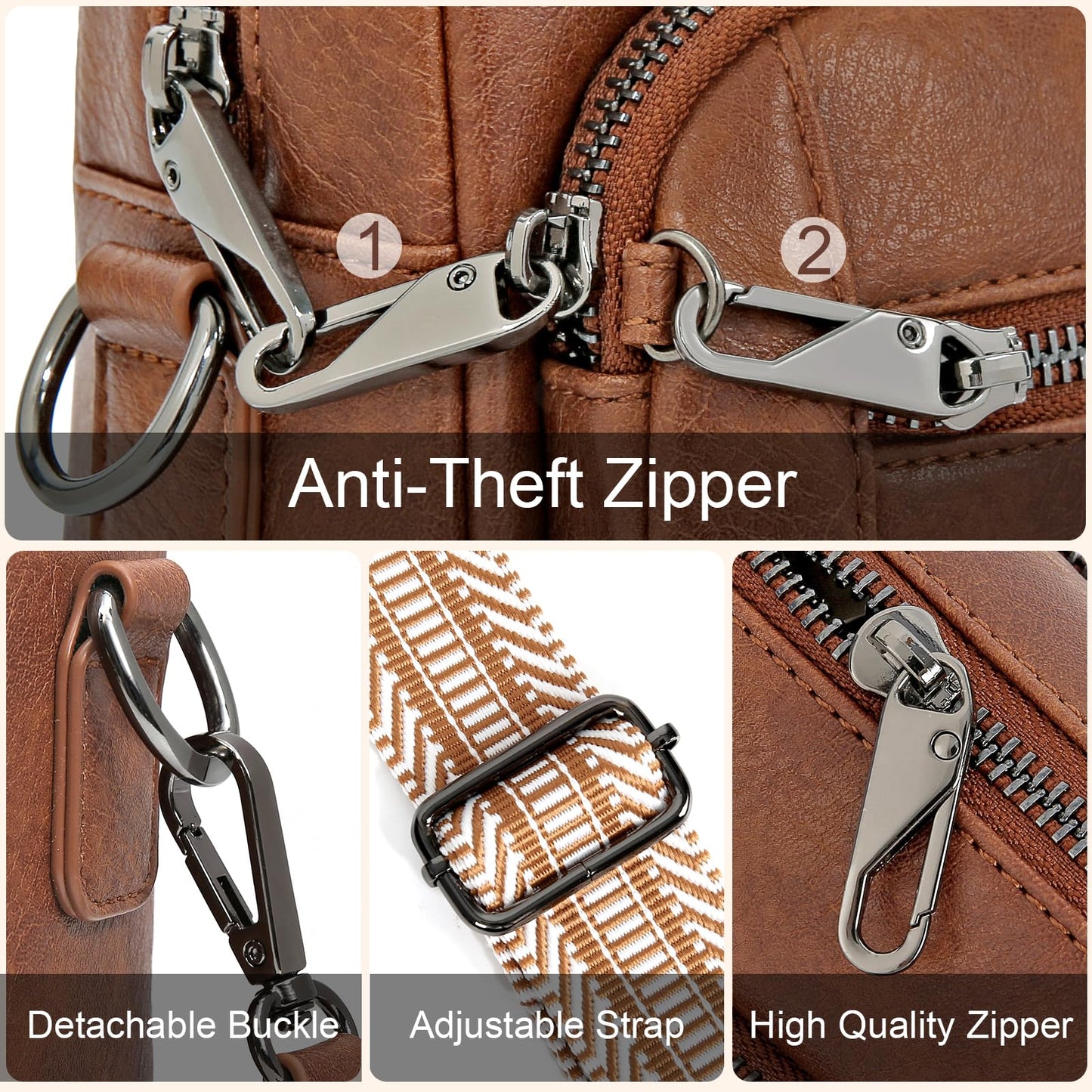 Small Leather Crossbody Bags for Women Anti theft Purses and Handbag Shoulder Hangbag with Wide Strap Tassel