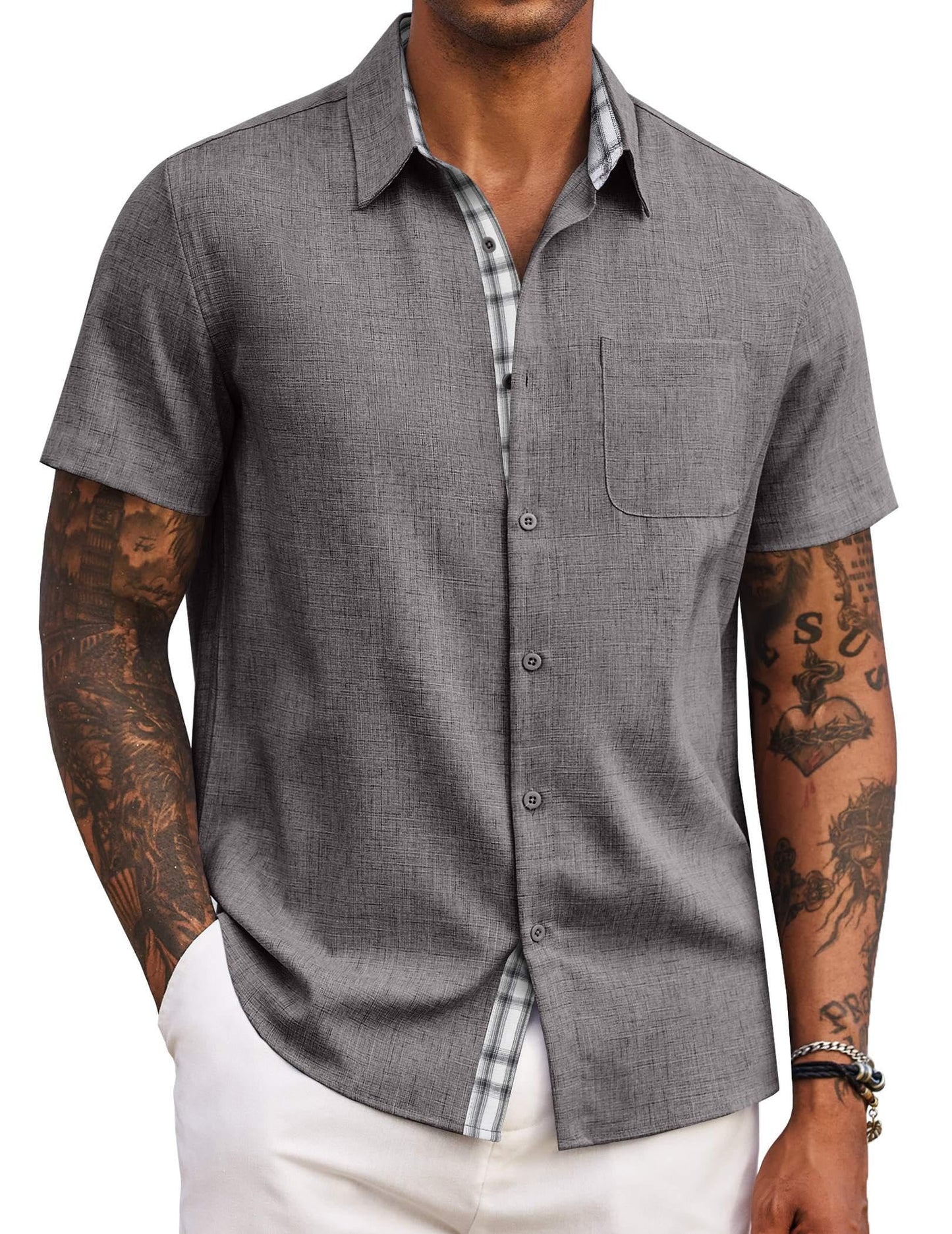 COOFANDY Men's Button Down Shirts Short Sleeve Casual Summer Beach Vacation Wedding Shirt with Pocket