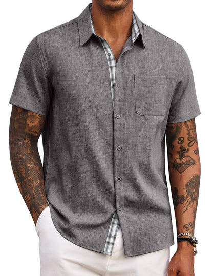 COOFANDY Men's Button Down Shirts Short Sleeve Casual Summer Beach Vacation Wedding Shirt with Pocket
