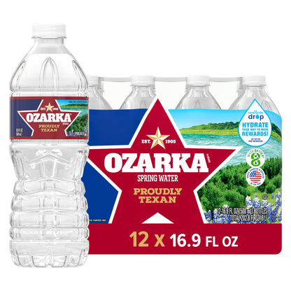 Ozarka Texas Spring Water Bottles, 12 Pack - Still Drinking Water with Naturally Balanced Minerals for a Crisp Clean Taste - 12 Fl Oz