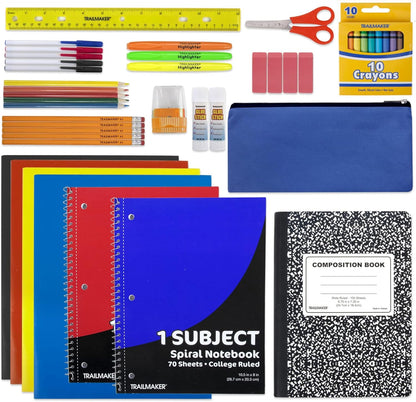Trail maker School Supplies Kit 45 Piece School Supply Kit Grades K-12 – Back to School Essentials Includes Folders Notebooks Pencils Pens and Much More!