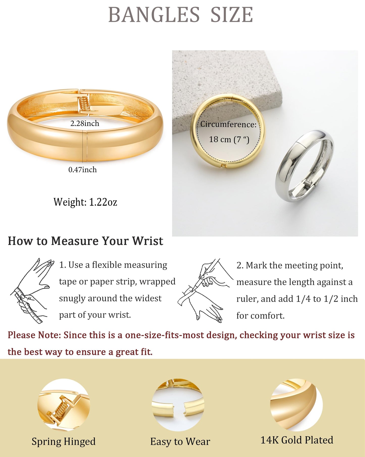 2pcs Gold Bangle Bracelets for Women, Trendy Hinged Cuff Open Wide Chunky Gold Bracelet Stack Arm Cuff Jewelry for Women