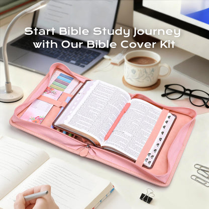 XKDOUS 20 Pcs Bible Case Set with Tabs, Pens, Study Supplies Carrier Holder Portable Men's Bible Bag Church Book Leather Cover Father Day Christian Gift for Dad, Mom, Men, Women