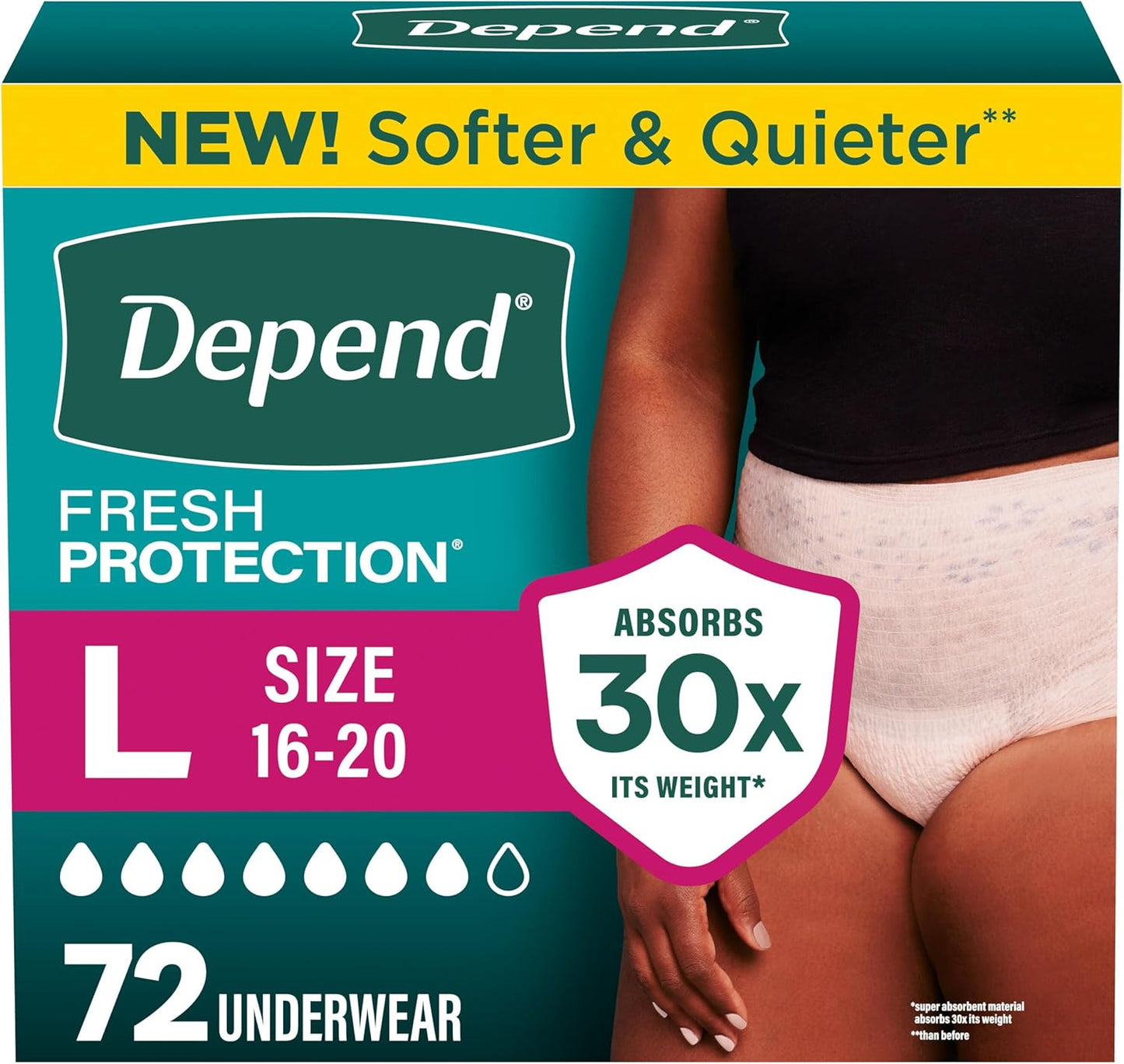 Depend Fresh Protection Adult Diapers, Incontinence Underwear for Women, Disposable, Maximum, XXL, Blush, 44 Count (2 Packs of 22), Packaging May Vary