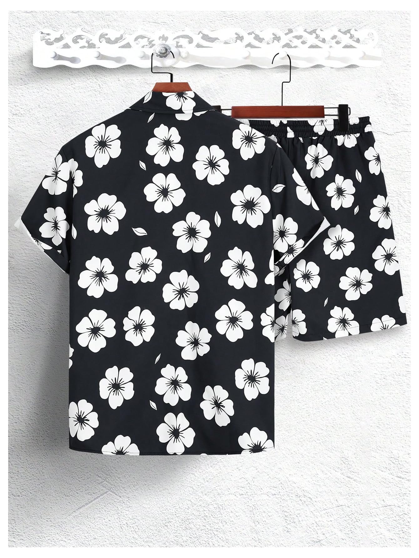 GORGLITTER Men's Vacation Beach Cruise Summer Outfits 2 Piece Shorts Set Hawaiian Button Down Shirt and Shorts