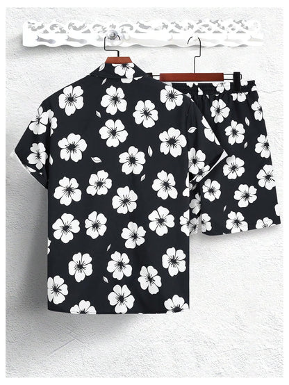 GORGLITTER Men's Vacation Beach Cruise Summer Outfits 2 Piece Shorts Set Hawaiian Button Down Shirt and Shorts