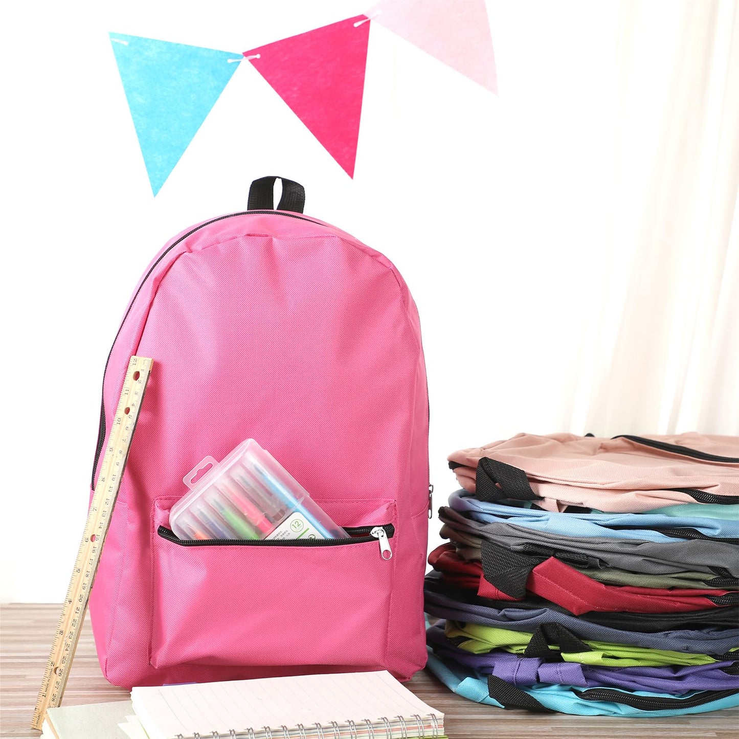 Amylove 12 Pack Backpack in Bulk 17 inch Lightweight Outdoor Travel Bag Classic Bookbags Bulk for Travel Middle High (Colorful,Lovely)
