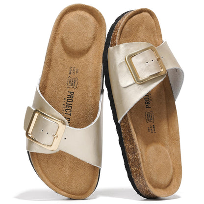 Project Cloud 100% Genuine Leather Sandals Women Dressy Beach Essentials Slides for Women Footwear - Lightweight with Memory Foam Insole Sandals for Women 2026 - Womens Slides