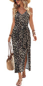 OFEEFAN Summer Dresses for Women 2026 V Neck Sleeveless Casual Dress Elegant Work Long Midi Dresses for Women Tie Waist