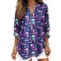 Womens Bohemian Print Tunic Top Cotton Blend V Neck Long Sleeve Loose Fit Casual Blouse for Summer Beach Vacation