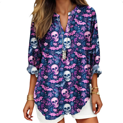 Womens Bohemian Print Tunic Top Cotton Blend V Neck Long Sleeve Loose Fit Casual Blouse for Summer Beach Vacation