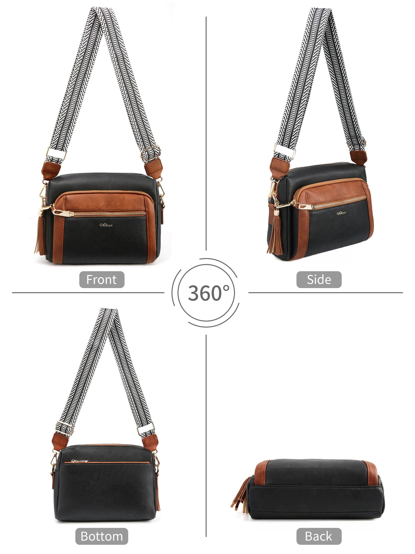 Small Leather Crossbody Bags for Women Anti theft Purses and Handbag Shoulder Hangbag with Wide Strap Tassel