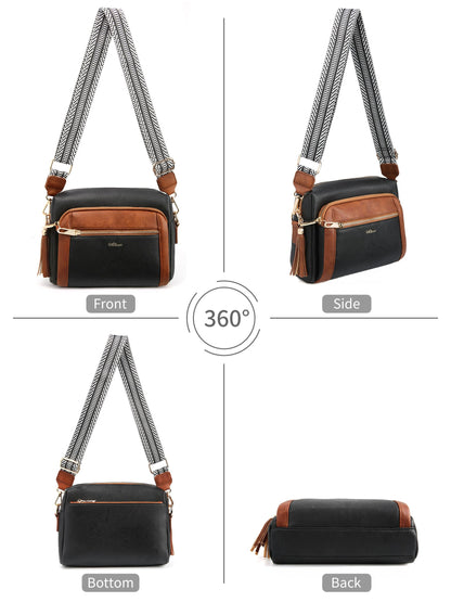 Small Leather Crossbody Bags for Women Anti theft Purses and Handbag Shoulder Hangbag with Wide Strap Tassel