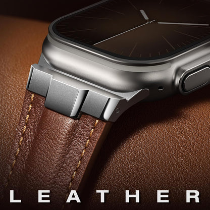 Leather bands Compatible With Apple Watch Ultra Band 49mm 46mm 45mm 44mm 42mm, Superior Genuine Leather Rugged Metal Connector Durable Strap for Men iWatch Ultra3 2 1,Series 11 10 9 8 7 6 5 4 3 SE3 SE