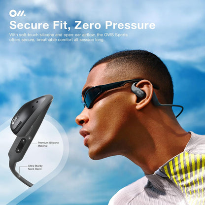 Oladance OWS Sports Open Ear Headphones, Comfortable & Stable Fit, 15H Battery Life, IPX8 Waterproof, Noise Canceling, Crystal Clear Audio, Multi-Point Bluetooth Connection, Durable Neckband (Grey)