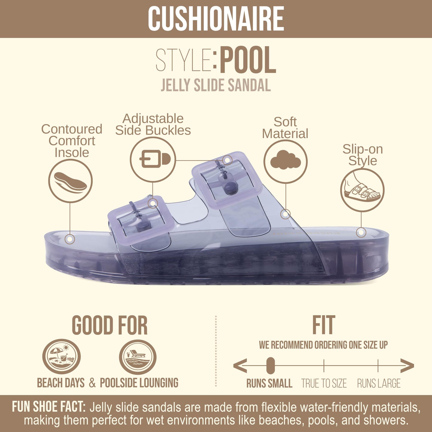 CUSHIONAIRE Pool Slides for Women Water Resistant Double Buckle Adjustable Slip-On Womens Sandals for Beach Shower Casual Wear