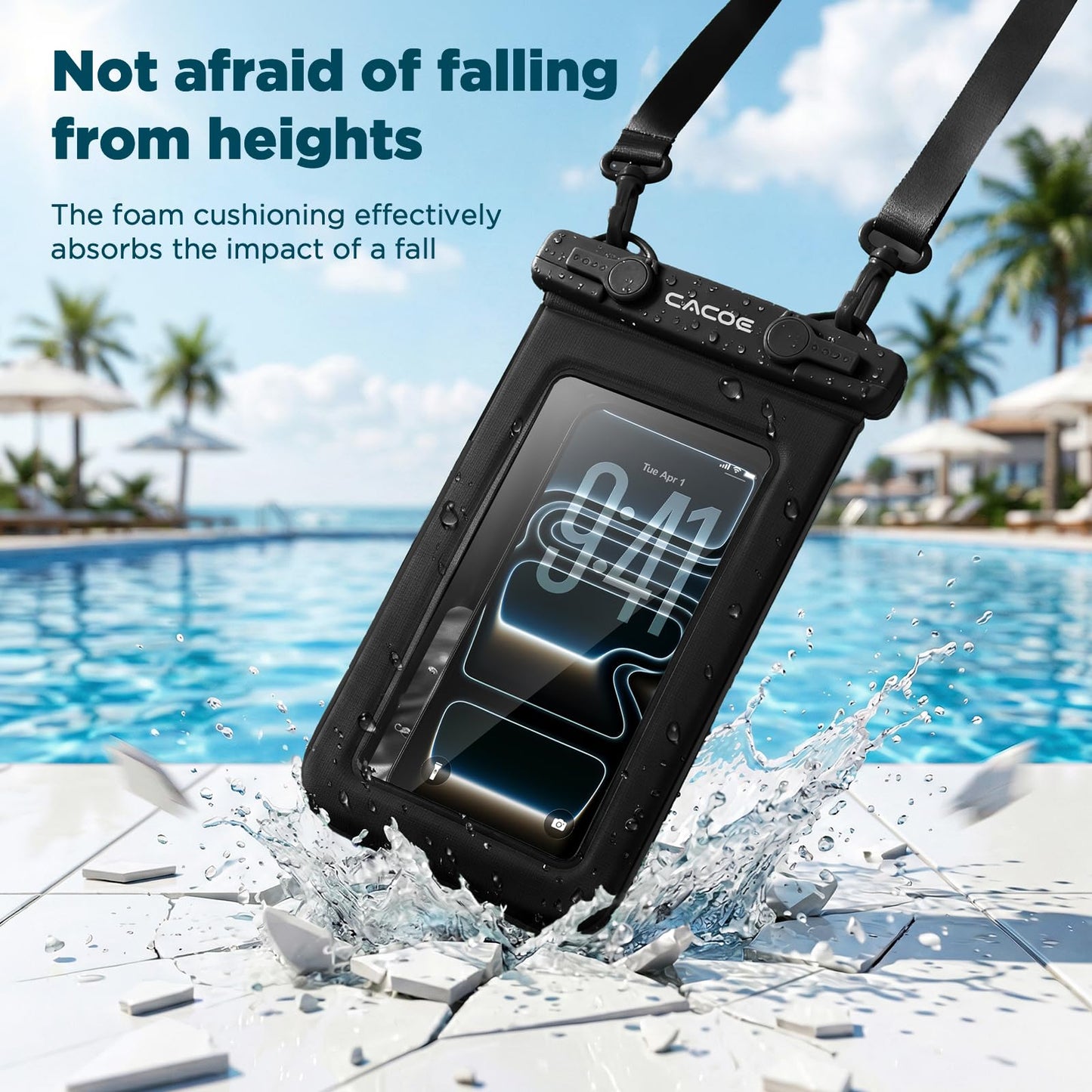 CACOE Floatable Waterproof Phone Pouch 2 Pack Up to 9.0", Black+Green | Floatable, IPX8 Waterproof Phone Case,Adjustable Lanyard,Dry Bags for Beach/Cruise/Travel/Camping/Kayak/Vacation Essentials