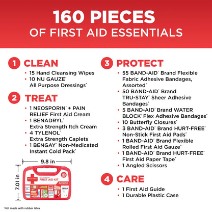 BAND-AID Brand Travel Ready Portable Emergency First Aid Kit, Minor Wound Care, Perfect for Home, Car, Camping, Travel & Outdoor Essentials, Supplies Include Bandages, Neosporin & Tylenol, 80 Piece