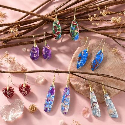 Funtopia 6 Pairs Stone Earrings for Women Trendy Dangle Boho Earrings | Statement Earrings for Women Trendy, Colorful Fashion Gemstone Stone Earrings Jewelry Accessories