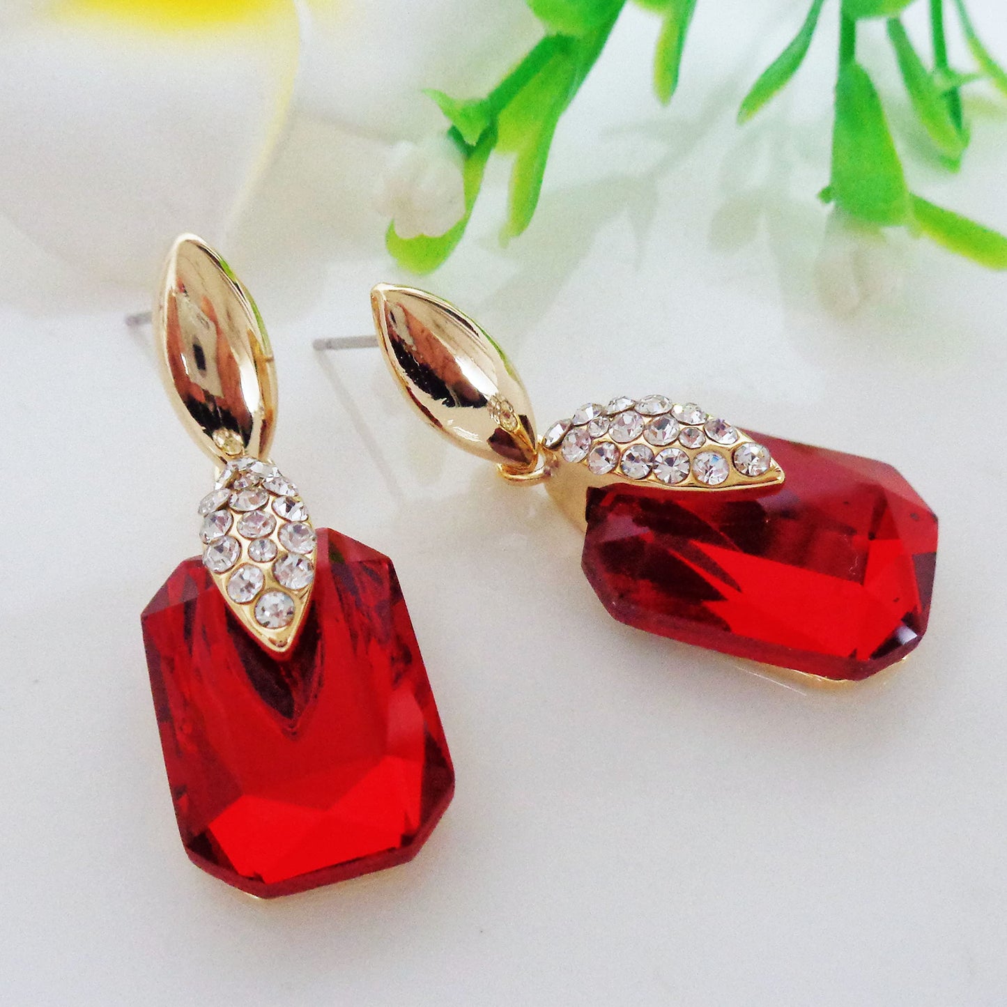 Navachi 18k Gold Plated Crystal Multicolor Square Shape Zircon Dangle Earrings And Neckalce Pendant Az4020-1 Jewelry set