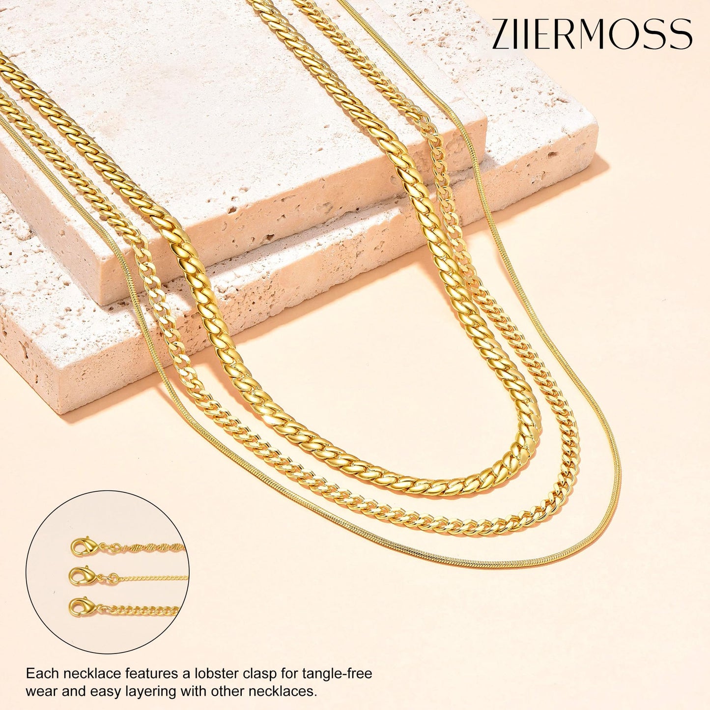 3PCS Gold Necklaces for Women,Chunky Statement Gold Plated Necklace Stack Layered Sterling Silver Herringbone Chains for Women Dainty Trendy Silver Chains Stacked Jewelry Gifts