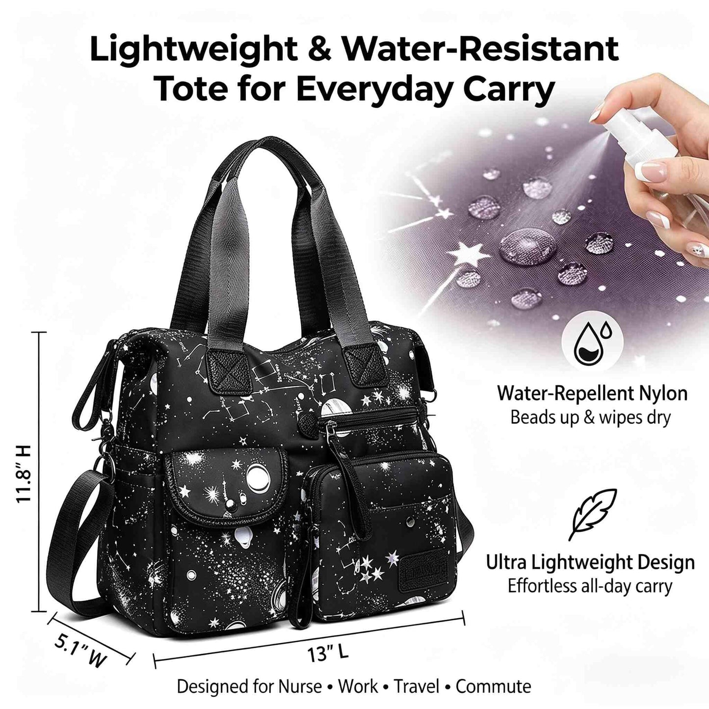 Tote Bag for Women,Multi Pockets Shoulder Handbag,Nurse Bag for Work,Large Cross body Purse,Fashion Nylon Top Handle Satchel