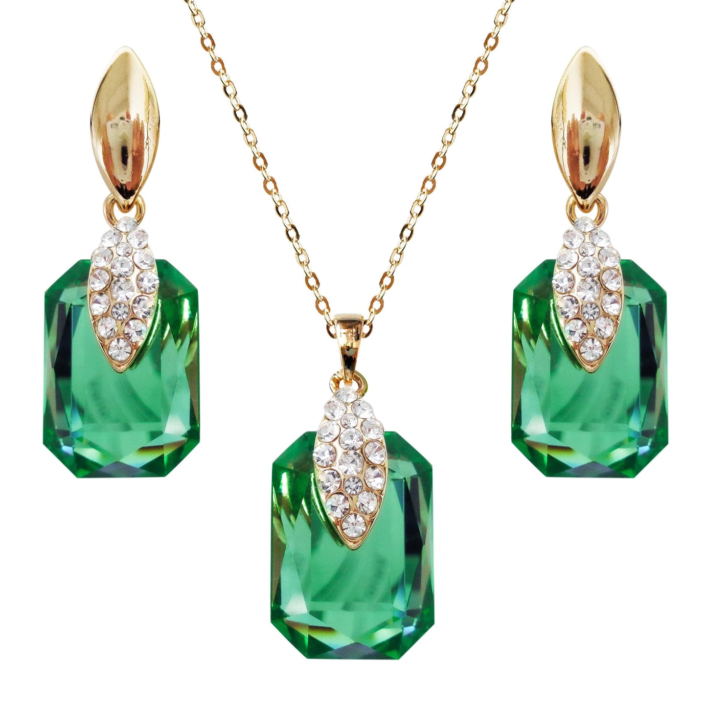 Navachi 18k Gold Plated Crystal Multicolor Square Shape Zircon Dangle Earrings And Neckalce Pendant Az4020-1 Jewelry set