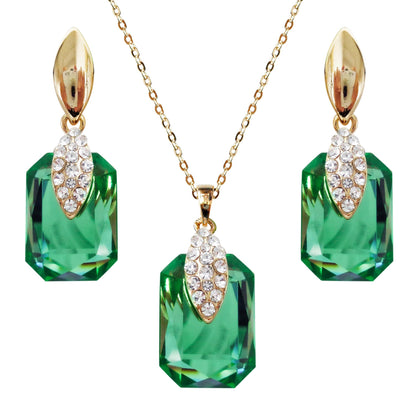 Navachi 18k Gold Plated Crystal Multicolor Square Shape Zircon Dangle Earrings And Neckalce Pendant Az4020-1 Jewelry set