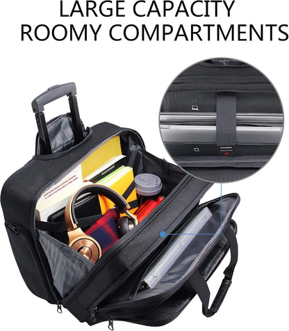 KROSER Rolling Laptop Bag Premium Wheeled Briefcase Fits Up to 17.3 Inch Laptop Overnight Roller Case Computer Bag with RFID Pockets for Travel/Business/Men/Women-Black