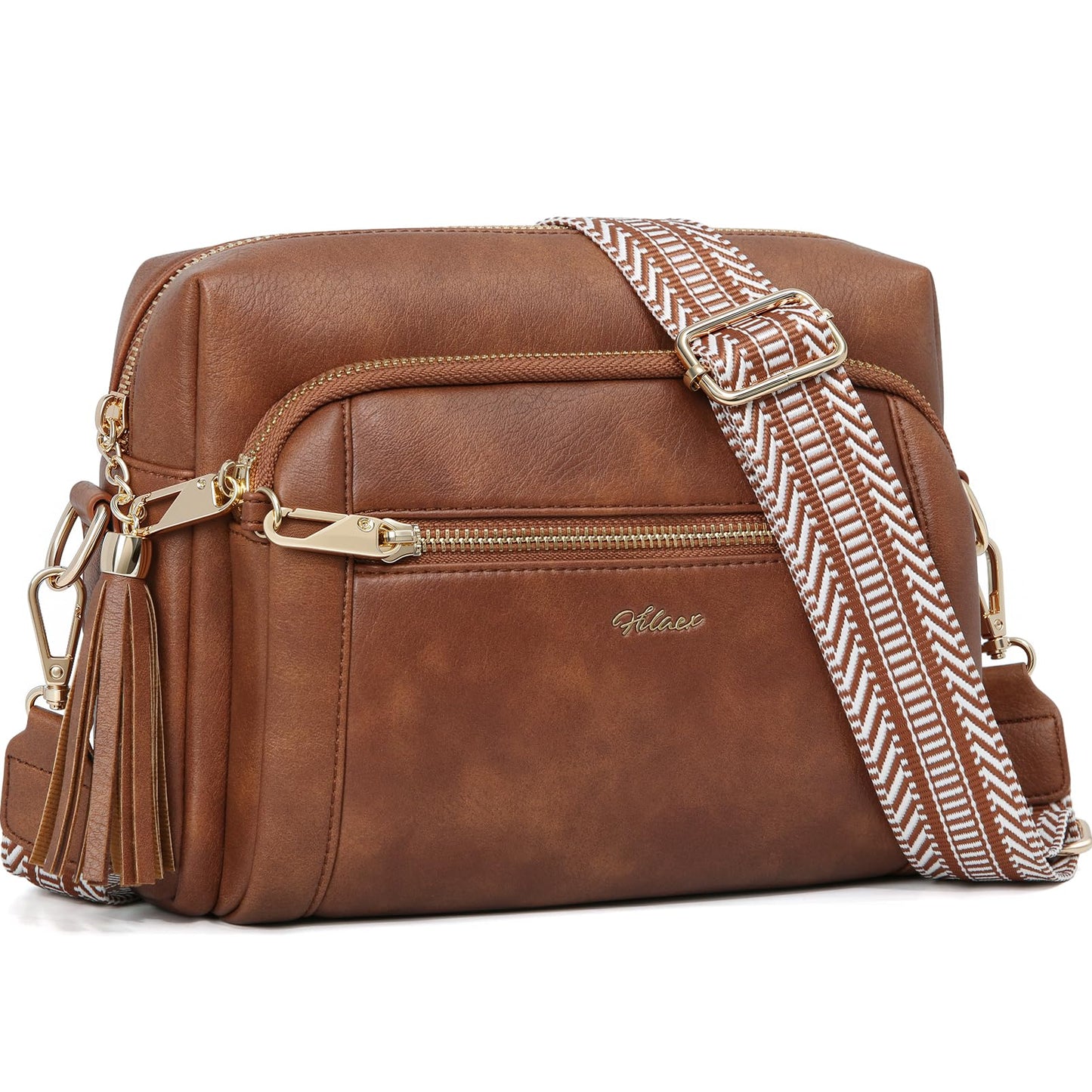 Small Leather Crossbody Bags for Women Anti theft Purses and Handbag Shoulder Hangbag with Wide Strap Tassel