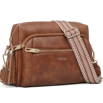 Small Leather Crossbody Bags for Women Anti theft Purses and Handbag Shoulder Hangbag with Wide Strap Tassel
