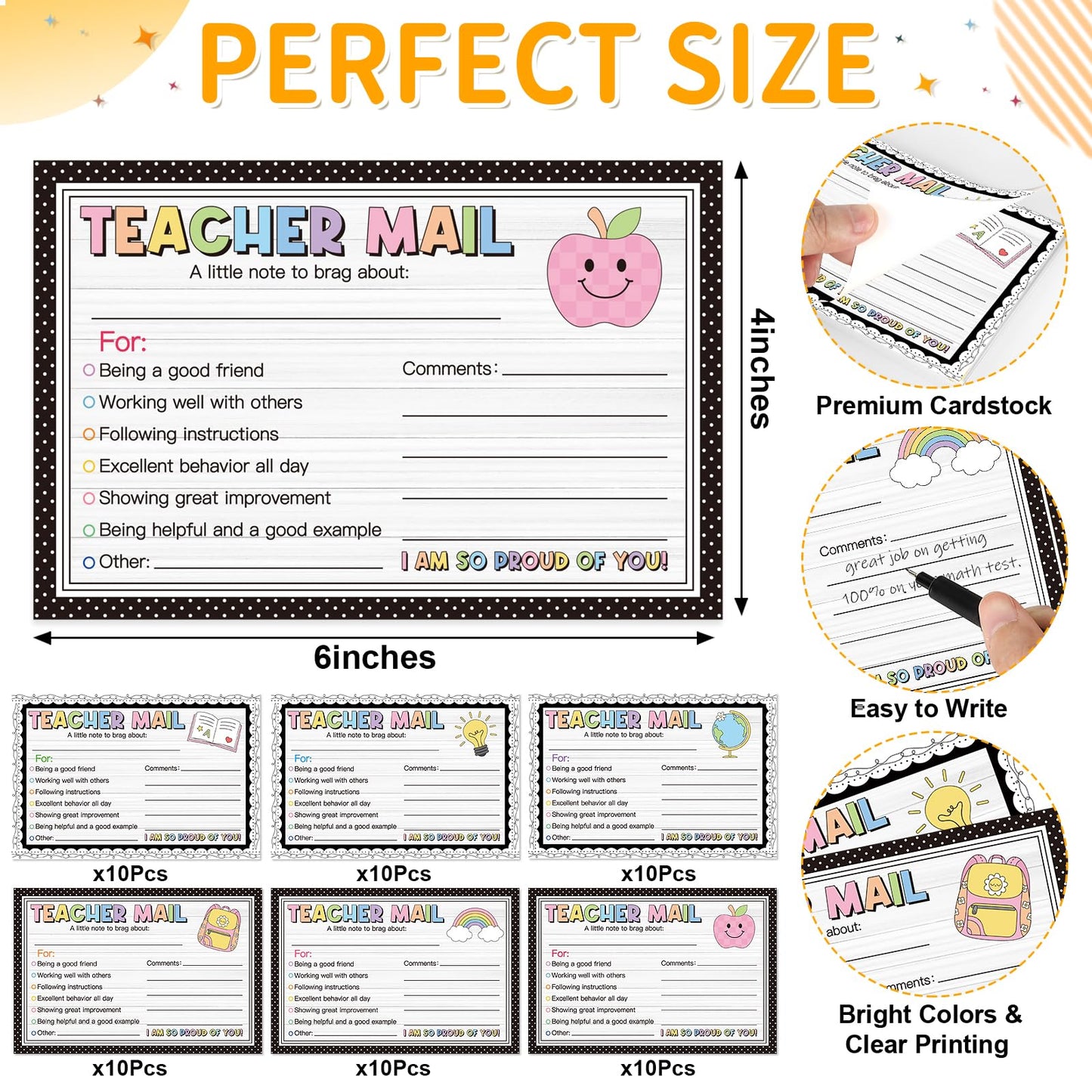 60Pcs Teacher Mail Notes to Parents, Boho Happy Mail from Teacher, Brag Cards for Students Behavior Classroom Must Haves to Send Home for Preschool Kindergarten Elementary School Supplies (Boho)