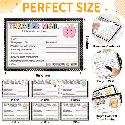 60Pcs Teacher Mail Notes to Parents, Boho Happy Mail from Teacher, Brag Cards for Students Behavior Classroom Must Haves to Send Home for Preschool Kindergarten Elementary School Supplies (Boho)