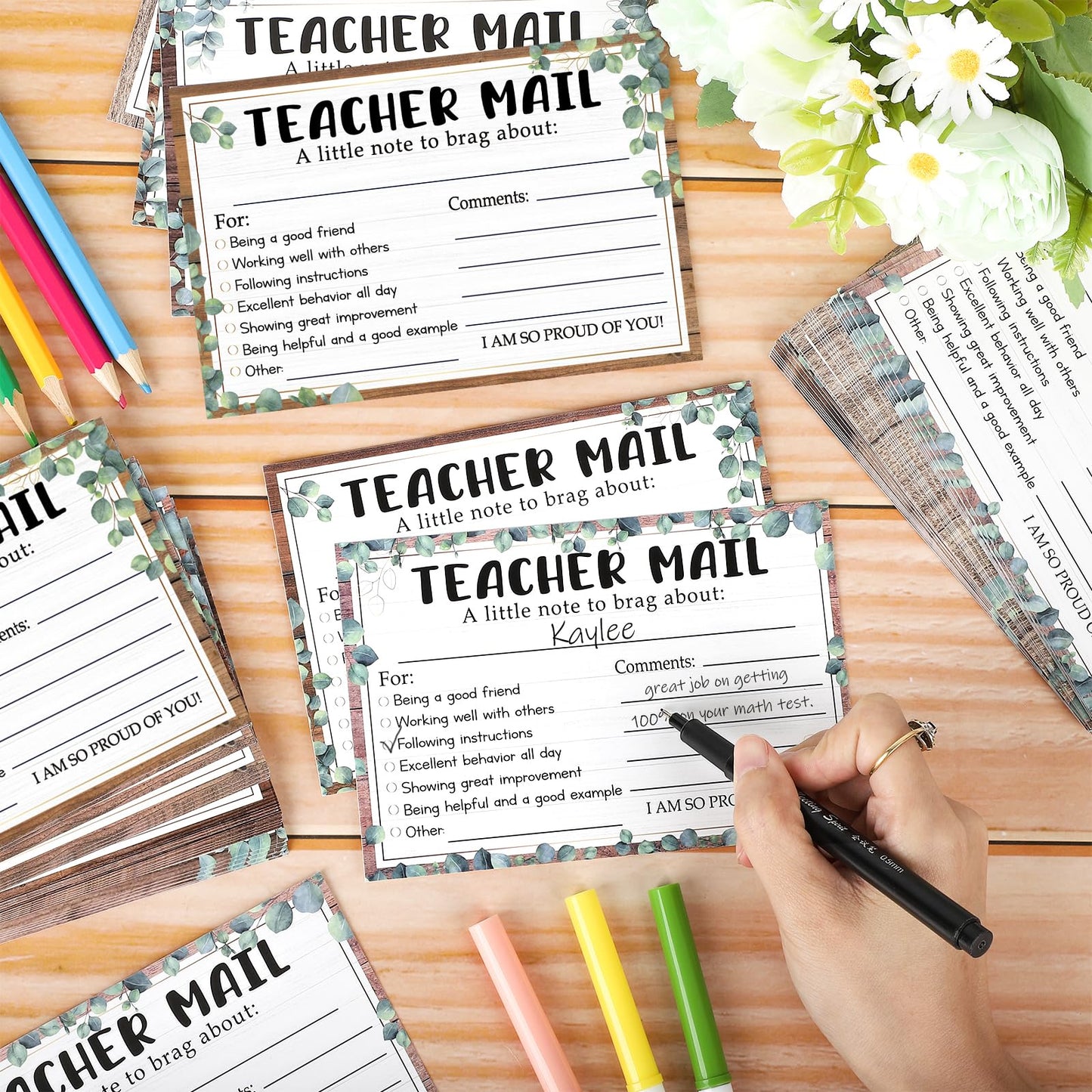 60Pcs Teacher Mail Notes to Parents, Boho Happy Mail from Teacher, Brag Cards for Students Behavior Classroom Must Haves to Send Home for Preschool Kindergarten Elementary School Supplies (Boho)