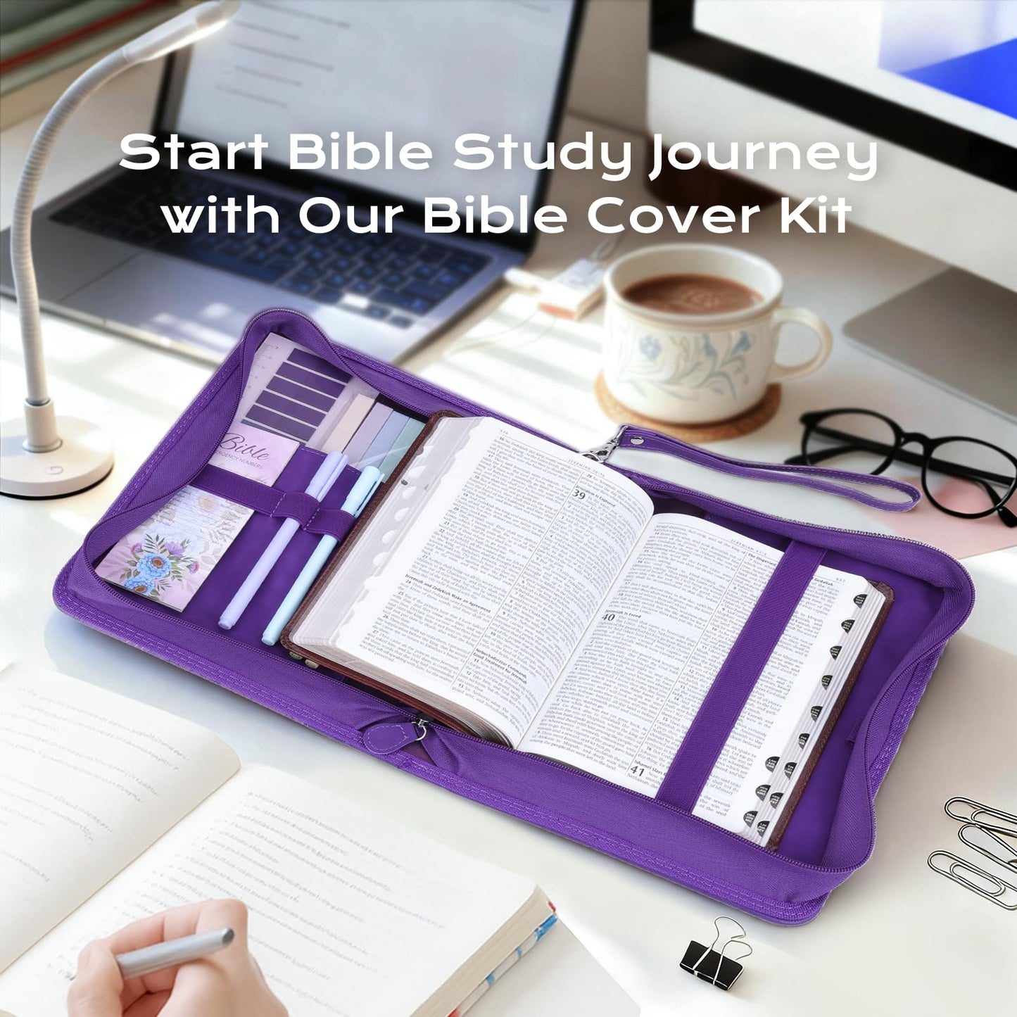 XKDOUS 20 Pcs Bible Case Set with Tabs, Pens, Study Supplies Carrier Holder Portable Men's Bible Bag Church Book Leather Cover Father Day Christian Gift for Dad, Mom, Men, Women