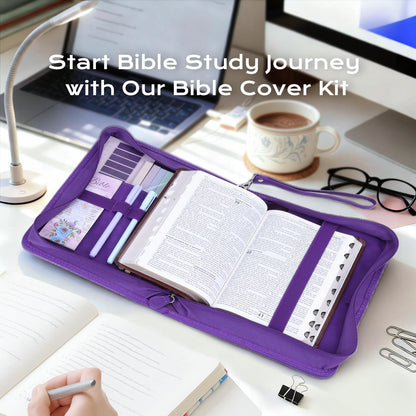 XKDOUS 20 Pcs Bible Case Set with Tabs, Pens, Study Supplies Carrier Holder Portable Men's Bible Bag Church Book Leather Cover Father Day Christian Gift for Dad, Mom, Men, Women