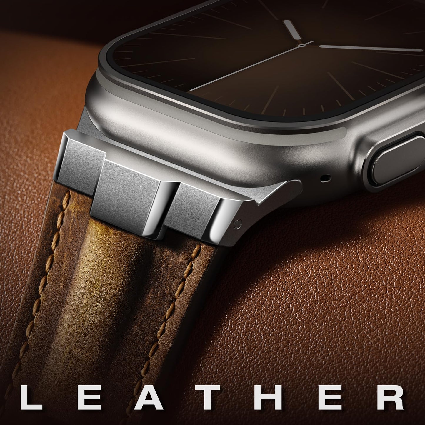 Leather bands Compatible With Apple Watch Ultra Band 49mm 46mm 45mm 44mm 42mm, Superior Genuine Leather Rugged Metal Connector Durable Strap for Men iWatch Ultra3 2 1,Series 11 10 9 8 7 6 5 4 3 SE3 SE