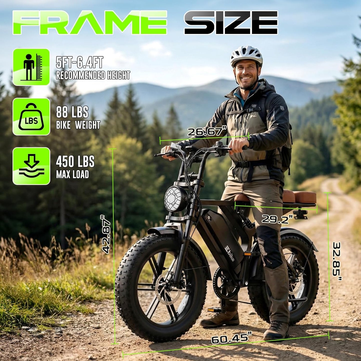 Electric Bike for Adults, Peak 1500W Motor Retro E Bike, Range 65/120Miles, 48V 15Ah Removable Battery, 20"x4" Fat Tires, Full Suspension, APP Control, Off-Road Ebike for City Commuting