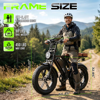 Electric Bike for Adults, Peak 1500W Motor Retro E Bike, Range 65/120Miles, 48V 15Ah Removable Battery, 20"x4" Fat Tires, Full Suspension, APP Control, Off-Road Ebike for City Commuting