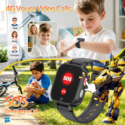 Transformers 4G Kids Smart Watch Phone, GPS, Video Call, Waterproof - Pink | Smartwatch for Boys Girls Ages 4-12, Class Mode, SOS, Camera, Alarm, Touch Screen, Gifts with Bonus Woven Strap & SIM Card