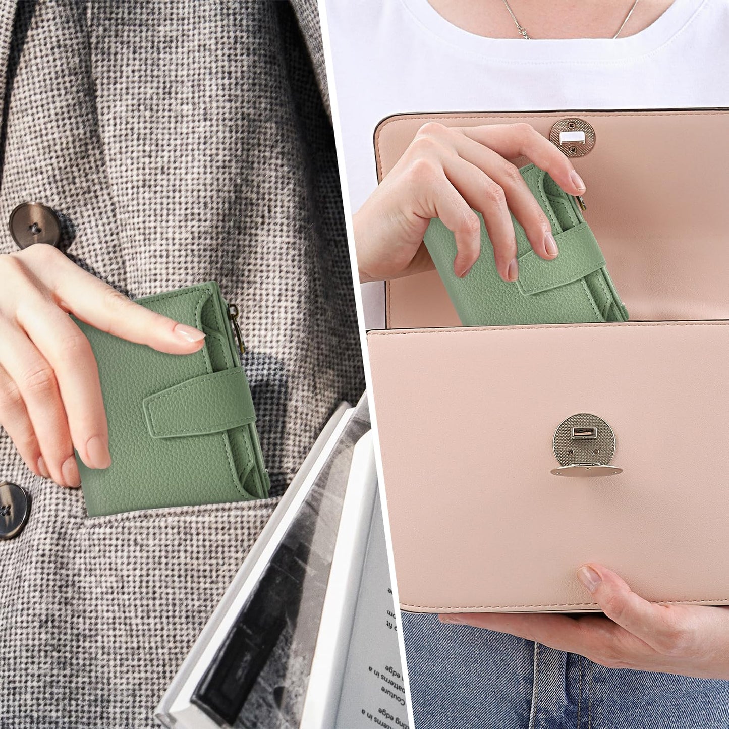 Airkit Small Wallet Women RFID Blocking Soft Leather Bifold Compact Card Holder Wallet for Women with Zipper Coin Pocket 4 ID Window