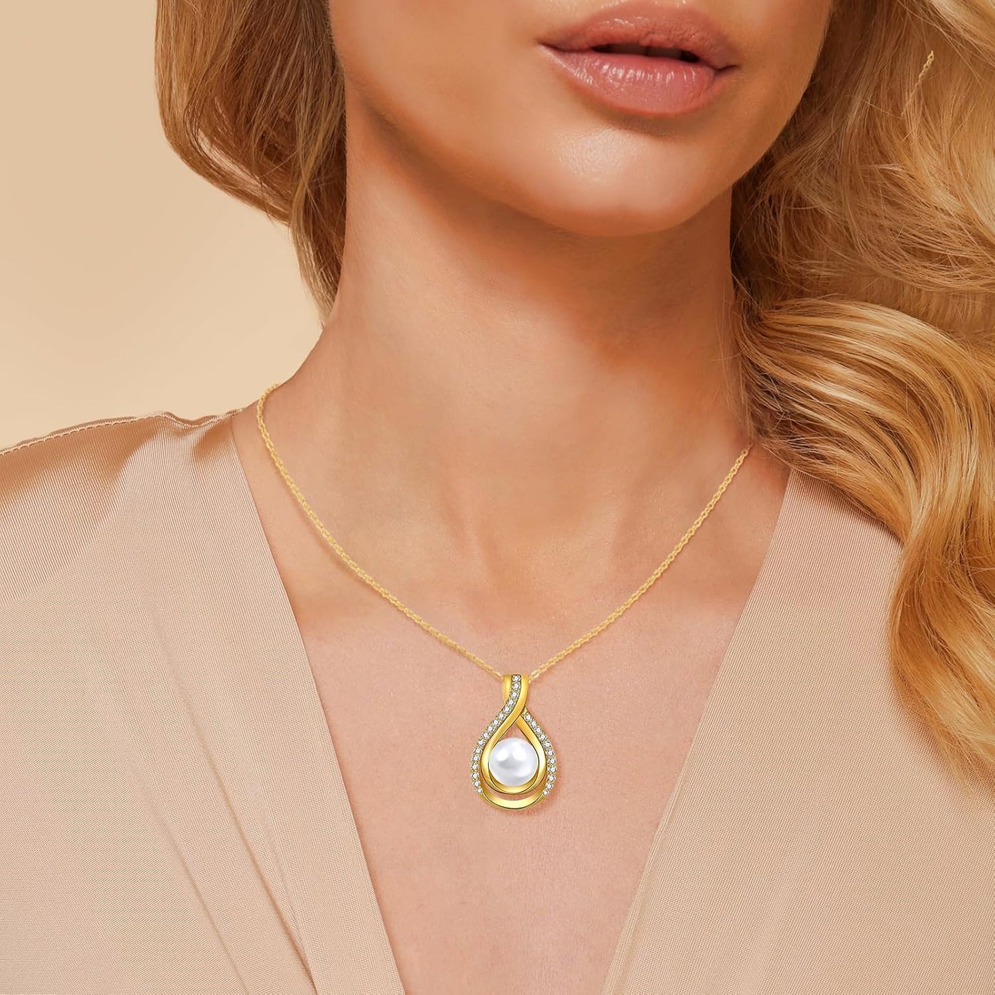 Infinity White Black Pearl Necklace and Earrings Set for Women Gifts for Mom Birthday Mothers Day AAA+ Handpicked Pearl 14K Gold/White Gold Plated Adjustable Jewelry