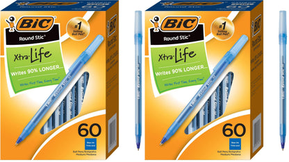 BIC Round Stic Xtra Life Assorted Ink Ballpoint Pens, Medium Point (1.0mm), 60-Count Pack of Bulk Pens, Flexible Round Barrel for Comfortable Writing, No. 1 Selling Ballpoint Pens