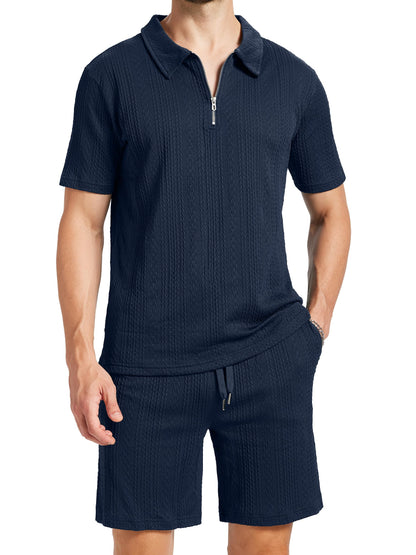 yuyangdpb Men's 2 Piece Summer Vacation Outfits Polo Shirt & Shorts Set | Breathable Textured Knit Fabric, Stretchy, Soft, Moisture-wicking, Lightweight, Ideal for Beach Casual Tracksuit, M-2XL