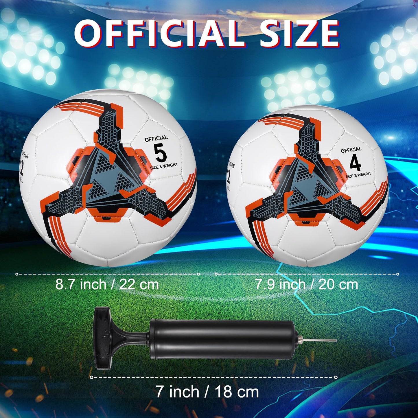 Tradder 4 Pack Soccer Ball with Pump Size 3 4 5 Deflated Soccer Ball for Outdoor Indoor Game Sport Practice Training Gift for Kid Youth Teen Adult Charity Donation