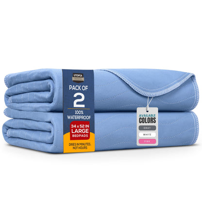 Utopia Bedding Washable Underpads 34" x 36" (Pack of 4), Waterproof Reusable Heavy Absorbency Incontinence Bed Pads for Adults, Kids, Elderly and Pets, Bedwetting Pads for Sofa and Couch (Blue)