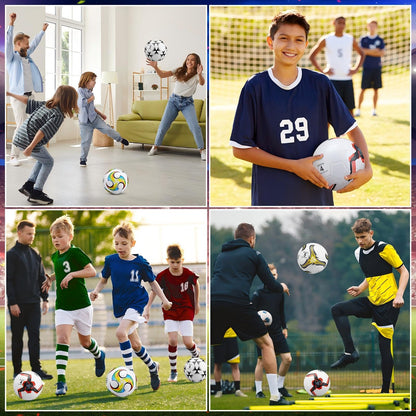 Tradder 4 Pack Soccer Ball with Pump Size 3 4 5 Deflated Soccer Ball for Outdoor Indoor Game Sport Practice Training Gift for Kid Youth Teen Adult Charity Donation