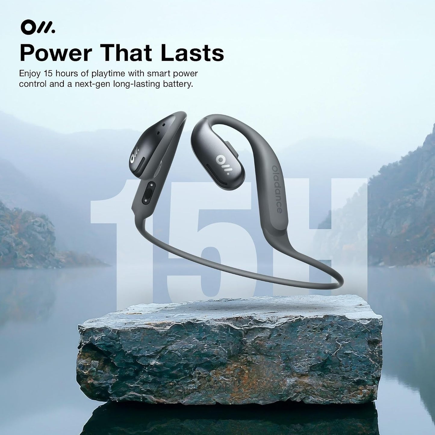 Oladance OWS Sports Open Ear Headphones, Comfortable & Stable Fit, 15H Battery Life, IPX8 Waterproof, Noise Canceling, Crystal Clear Audio, Multi-Point Bluetooth Connection, Durable Neckband (Grey)